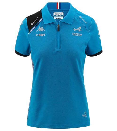 Kappa X ALPINE Formula 1 F1 Women's Polo Shirt Cotton Top with HYDRO WAY PROTECTION Technology Short Sleeve Shirt 361E33W AF1 A0C Blue