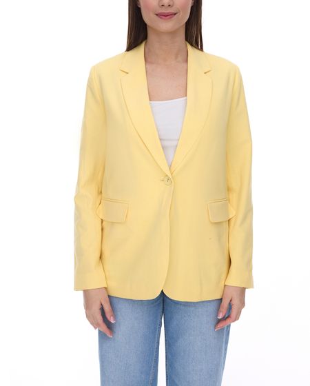 AjC Damen Blazer hüftlanger Boyfriend-Blazer mit Innenfutter und Ein-Knopf-Verschluss 53438757 Gelb