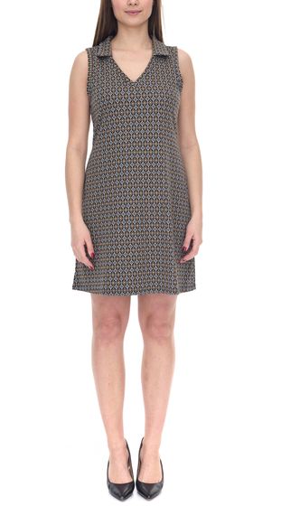 Aniston Casual Mini-Kleid leicht ausgestelltes Damen Polo-Kleid mit geometrischem Muster 18580257 Braun/Blau/Grau