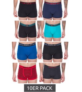 Lot de 10 Boxers Rétro Homme REPLAY Sous-Vêtements en Coton Bleu, Noir, Bleu Foncé ou Rouge