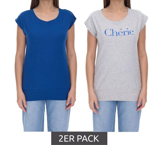 Lot de 2 t-shirts AjC pour femme, chemise de tous les jours, chemise d'été à manches courtes 17977826 gris/bleu foncé