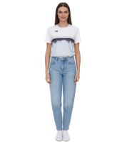 Outfitter OCEAN FABRICS TAHI maglia da allenamento sostenibile da donna con inserti in rete maglia fitness maglia a maniche corte OUT-W-1021-OTW-11 azzurro/bianco