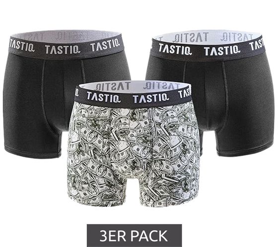 Pack of 3 TASTIQ men's boxer shorts with USD print cotton underpants in a stylish US dollar gift box underwear Tas/1/BCX3/USD black/green