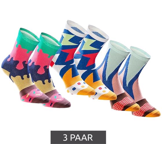 3 Paar TASTIQ Baumwoll-Socken mit Donut-Print lange Strümpfe in stylischer Geschenkbox TAS/1/CSX3/DON Bunt