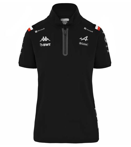 Kappa X ALPINE Formel 1 Team Ocon Gasly Damen Polo-Hemd mit HydroWayProtection Baumwoll Kurzarm-Shirt 35163WW AF1 005 Schwarz