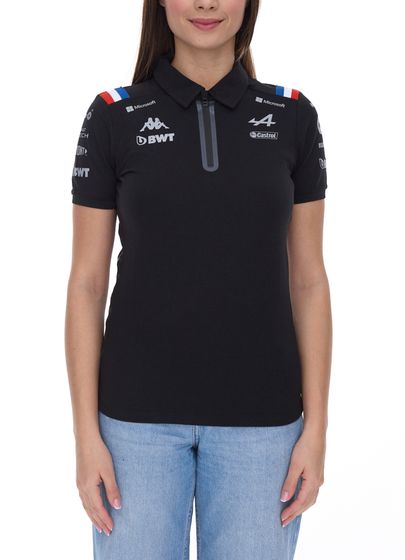 Kappa X ALPINE Formula 1 Team Ocon Gasly Women's Polo Shirt with HydroWayProtection Cotton Short Sleeve Shirt 35163WW AF1 005 Black