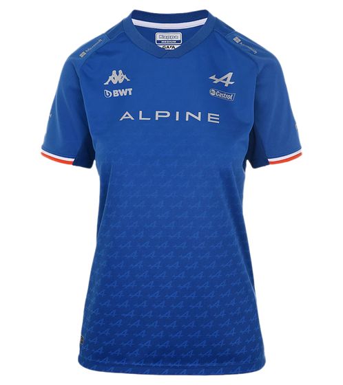 Kappa X ALPINE Formel 1 F1 Ocon Damen Kurzarm-Shirt Sport-Trikot mit V-Ausschnitt Alltags-Shirt 351883W AF1 A01 Blau