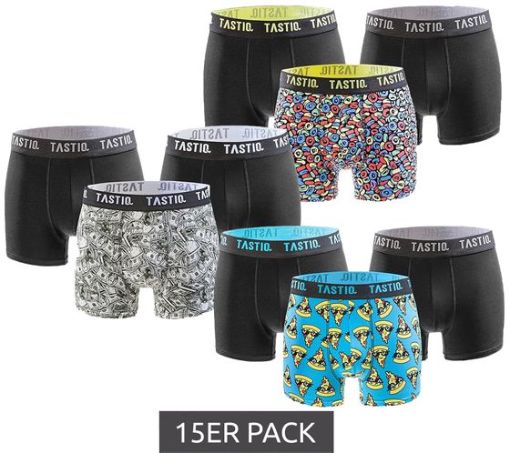 15 pack TASTIQ men's boxer shorts with pizza / US dollar or cereal print Cotton underpants in a gift box Underwear Tas/1/BCX3 Black/Blue/Green/Yellow