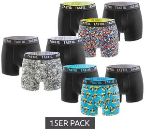 Lot de 15 caleçons TASTIQ pour hommes avec imprimé pizza/dollar américain ou céréales sous-vêtements en coton dans une boîte cadeau sous-vêtements Tas/1/BCX3 noir/bleu/vert/jaune