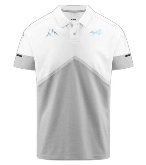 Kappa X ALPINE Formel 1 F1 Angai Herren Polo-Shirt Baumwoll-Oberteil Kurzarm-Shirt 341D2PW AF1 A02 Grau/Weiß