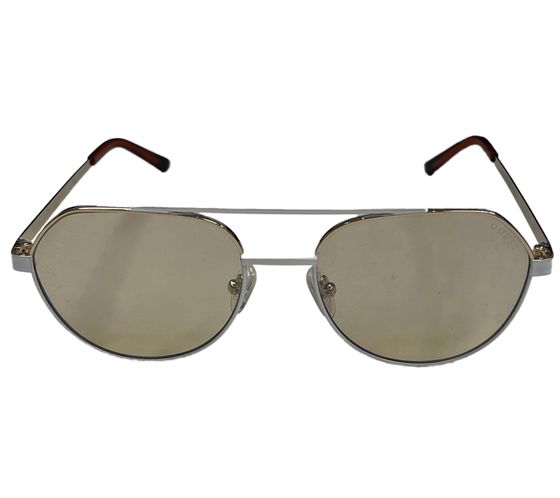 GUESS Damen und Herren Piloten-Sonnenbrille schlichte Metall-Brille Weiß/Gold