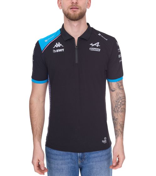 Kappa X ALPINE Formel 1 F1 Herren Polo-Shirt Baumwoll-Oberteil mit HYDRO WAY PROTECTION-Technologie Kurzarm-Shirt 361C2RW AF1 A12 Schwarz