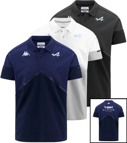 Kappa X ALPINE Formula 1 F1 Angai men's polo shirt cotton top short sleeve shirt 341D2PW AF1 in blue, white or grey