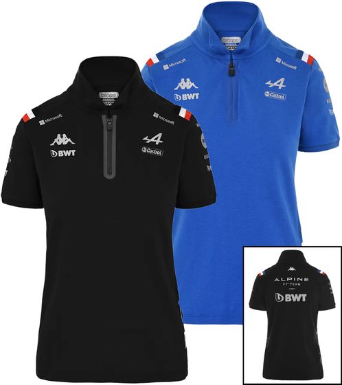 Kappa X ALPINE Formula 1 Team Ocon Gasly Women's Polo Shirt with HydroWayProtection Cotton Short Sleeve Shirt 35163WW AF1 in Blue or Black