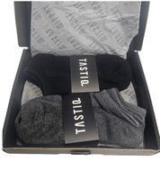 6 Paar TASTIQ Sneaker-Socken schlichte Baumwoll-Socken in Geschenkbox Sport-Socken Grau, Schwarz, Weiß, Blau, Grün oder Rosa