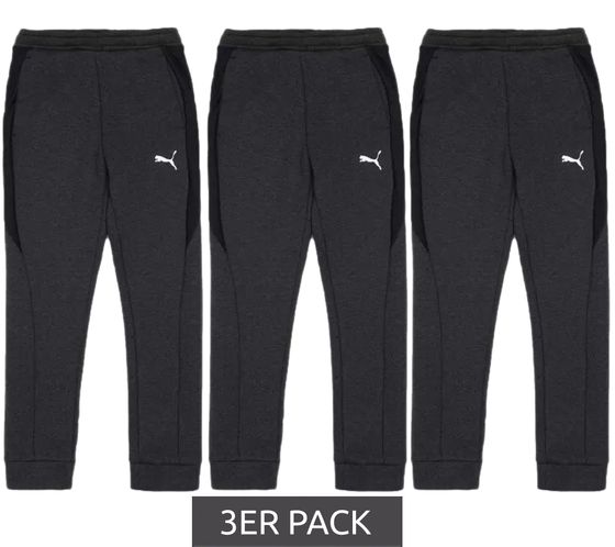 Pack of 3 PUMA jogging pants for boys and girls, cotton joggers, sports pants, fitness pants, homewear 580732 04 dark gray/black