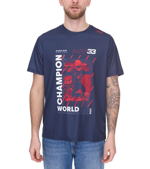 PUMA x Red Bull Racing F1 Max Verstappen Weltmeister Herren T-Shirt mit Grafikdruck auf Front- und Rückseite Sport-Shirt 763381 01 Navy