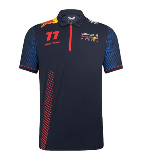 Oracle Red Bull Racing F1 Sergio Perez Herren Polo-Hemd mit Grafikdruck auf Front- und Rückseite Polo-Shirt TM3182 Navy