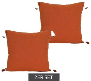 Lot de 2 andas housse de coussin durable avec fermeture éclair coussin en coton avec détails pompons 50x50cm décoration d'intérieur 74352805 orange