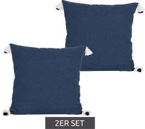 Set of 2 andas sustainable cushion covers with zip, cotton cushions with pompom details, 50x50cm, home decoration 86249208 blue