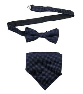 J.Jayz men's bow tie set dotted silk bow with pocket square 10429062 dark blue