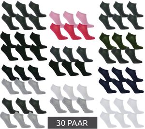 30 paires de chaussettes baskets TASTIQ, chaussettes simples en coton dans une boîte cadeau, chaussettes de sport, gris, noir, blanc, bleu, vert ou rose