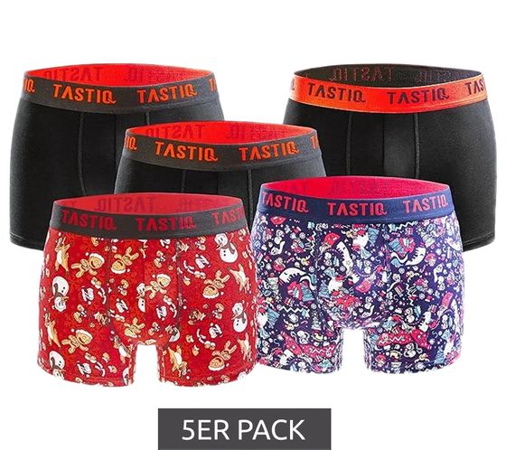 Lot de 5 boxers homme TASTIQ dans une boîte cadeau avec caleçon en coton imprimé Noël Tas/1/BCX5/XMAS noir/coloré