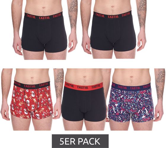 5er Pack TASTIQ Herren Boxershorts in Geschenkbox mit Weihnachts-Print Baumwoll-Unterhose Tas/1/BCX5/XMAS Schwarz/Bunt