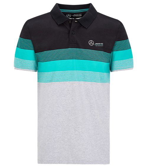 Mercedes-Benz AMG Petronas F1 men's polo shirt, striped short-sleeved shirt, cotton shirt 141101019 900 gray/turquoise/black