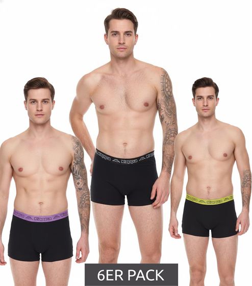 Pack of 6 Kappa men's boxer shorts with brand lettering and logo underpants 351K1JW black/lime or black/violet