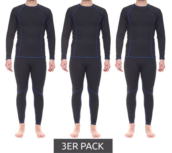 3er Sparpack BASIC TREASURE Herren Thermo-Set = Thermo-Pullover & Thermo-Hose Thermo-Unterwäsche Ski-Unterwäsche Oeko-Tex zertifiziert - Standard 100 21497-10 Schwarz/Blau