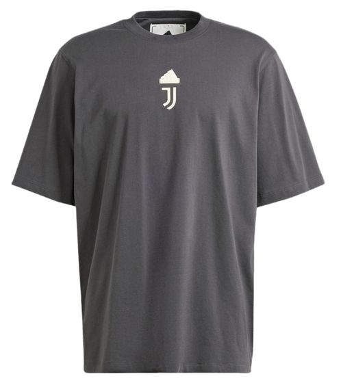 adidas Juventus Herren Oversized T-Shirt mit Aufgenähtes Juventus-Wappen Baumwoll-Shirt IT9688 Dunkelgrau