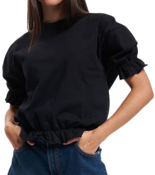 Denim Project women's cotton shirt crop shirt with ruffles short-sleeved shirt DPW10023-015 001 black