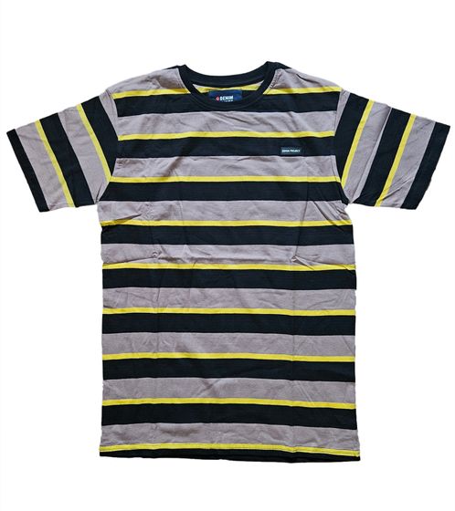 Denim Project men's striped cotton shirt, short-sleeved shirt, round-neck shirt, DP-10022-051 454 brown/black/yellow