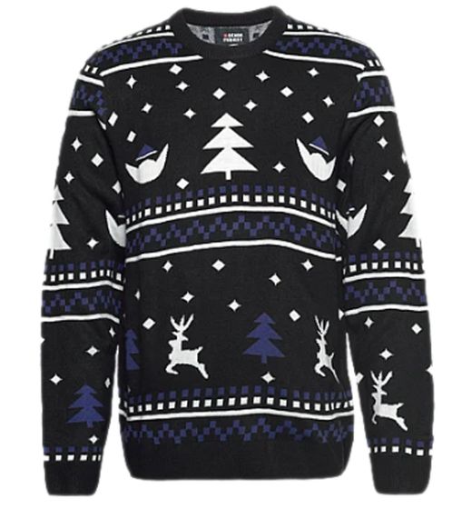 Denim Project X-mas pull en tricot pour homme avec imprimé all-over de Noël pull d'hiver chemise à manches longues DP004 001 noir/bleu