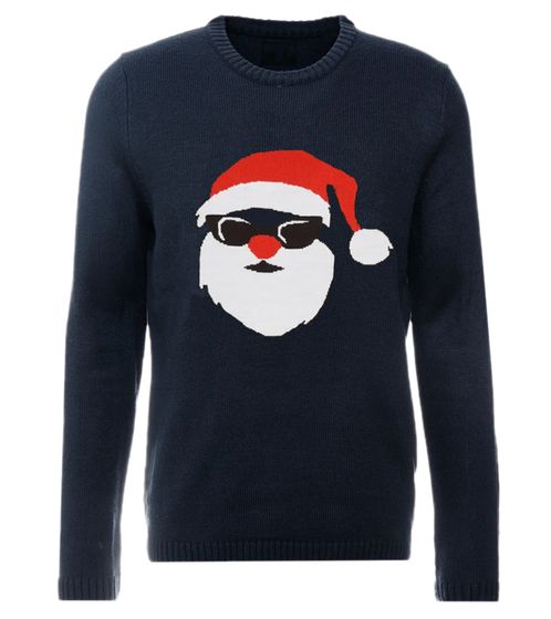 Denim Project X-mas Santa pull en tricot pour homme avec imprimé Noël Père Noël pull d'hiver chemise à manches longues DP006 008 bleu