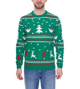 Denim Project X-mas men's knitted sweater with all-over Christmas print, winter sweater, long-sleeved shirt DP004 502 green/white/red