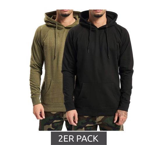 Pack of 2 Denim Project Dpbasic Men's Cotton Hoodie with Hood Everyday Sweater DP021 Black/Olive Green