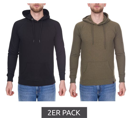 2er Pack Denim Project Dpbasic Herren Baumwoll-Hoodie mit Kapuze Alltags-Pullover DP021 Schwarz/Olivgrün