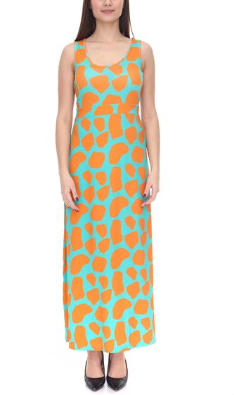 Aniston CASUAL Damen Jersey-Kleid mit farbenfrohen Druck Maxi-Kleid Türkis/Orange