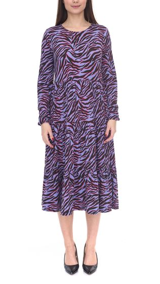 Aniston Casuals Damen Sommer-Kleid mit Animal-Print Maxi-Kleid 3172 5116 Schwarz/Lila/Blau