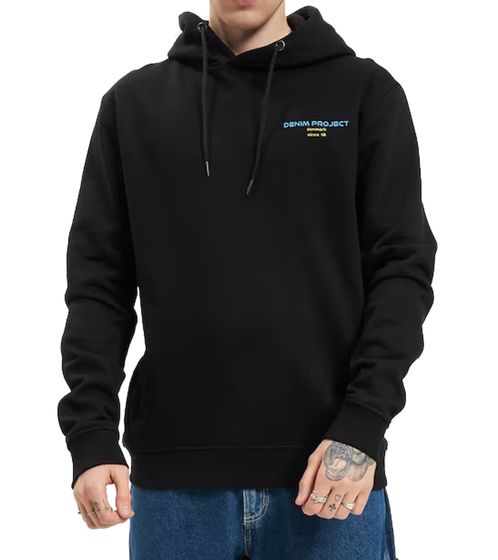 Denim Project Logo Color Herren Kapuzen-Pullover Hoodie mit Kängurutasche Baumwoll-Pullover DP-10023-026 001 Schwarz