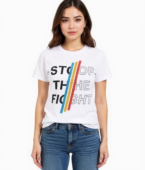 Aniston CASUAL chemise à manches courtes T-shirt en coton pour femme avec inscription STOP THE FIGHT 2281 4642 blanc