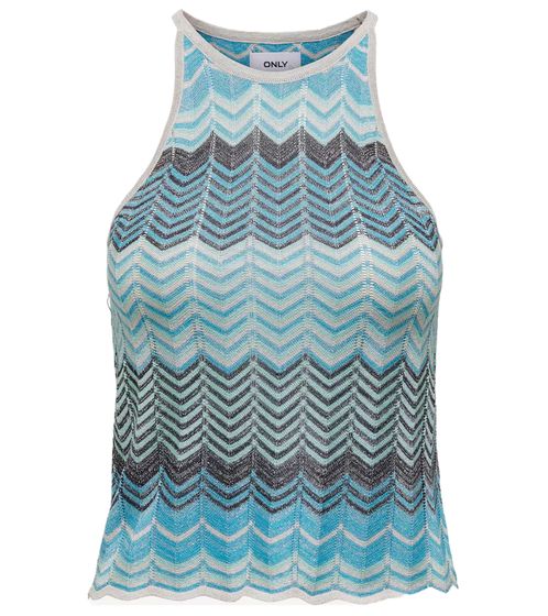 ONLY Alvira Damen Top funkelndes Party-Top mit Lochmuster 1416 3203 Blau