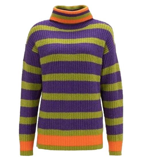 Aniston Damen Rollkragen-Pullover gestreifter Grobstrick-Sweater Winter-Pulli 9377 7938 Grün/Violett/Orange