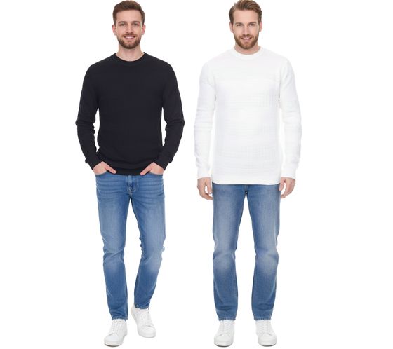 Maglione lavorato a maglia da uomo Denim Project con motivo sottile, maglione di cotone, maglione invernale, camicia a maniche lunghe DP-10023-073 bianco o nero