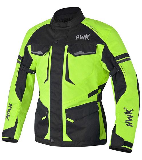 HWK Adventure/Touring Herren Motorrad-Jacke mit 600D Cordura-Material Motorsport-Jacke mit herausnehmbarem Thermofutter Schwarz/Neon-Grün