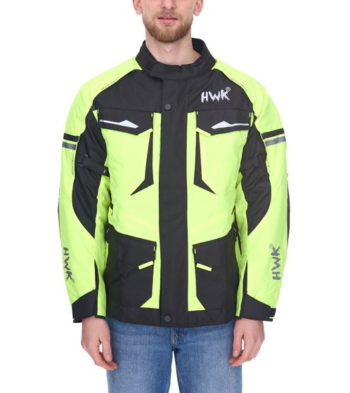 HWK Adventure/Touring Herren Motorrad-Jacke mit 600D Cordura-Material Motorsport-Jacke mit herausnehmbarem Thermofutter Schwarz/Neon-Grün