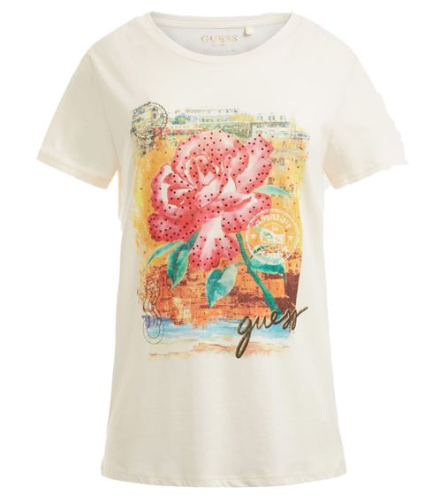 GUESS women's T-shirt cotton shirt with floral print of the Amalfi Coast W3YI50K9RM1 G012 wool white