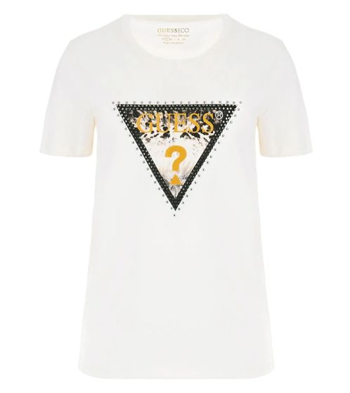 GUESS ANIMAL TRIANGLE TEE women's T-shirt cotton shirt with brand print W3YI41I3Z14 G012 wool white